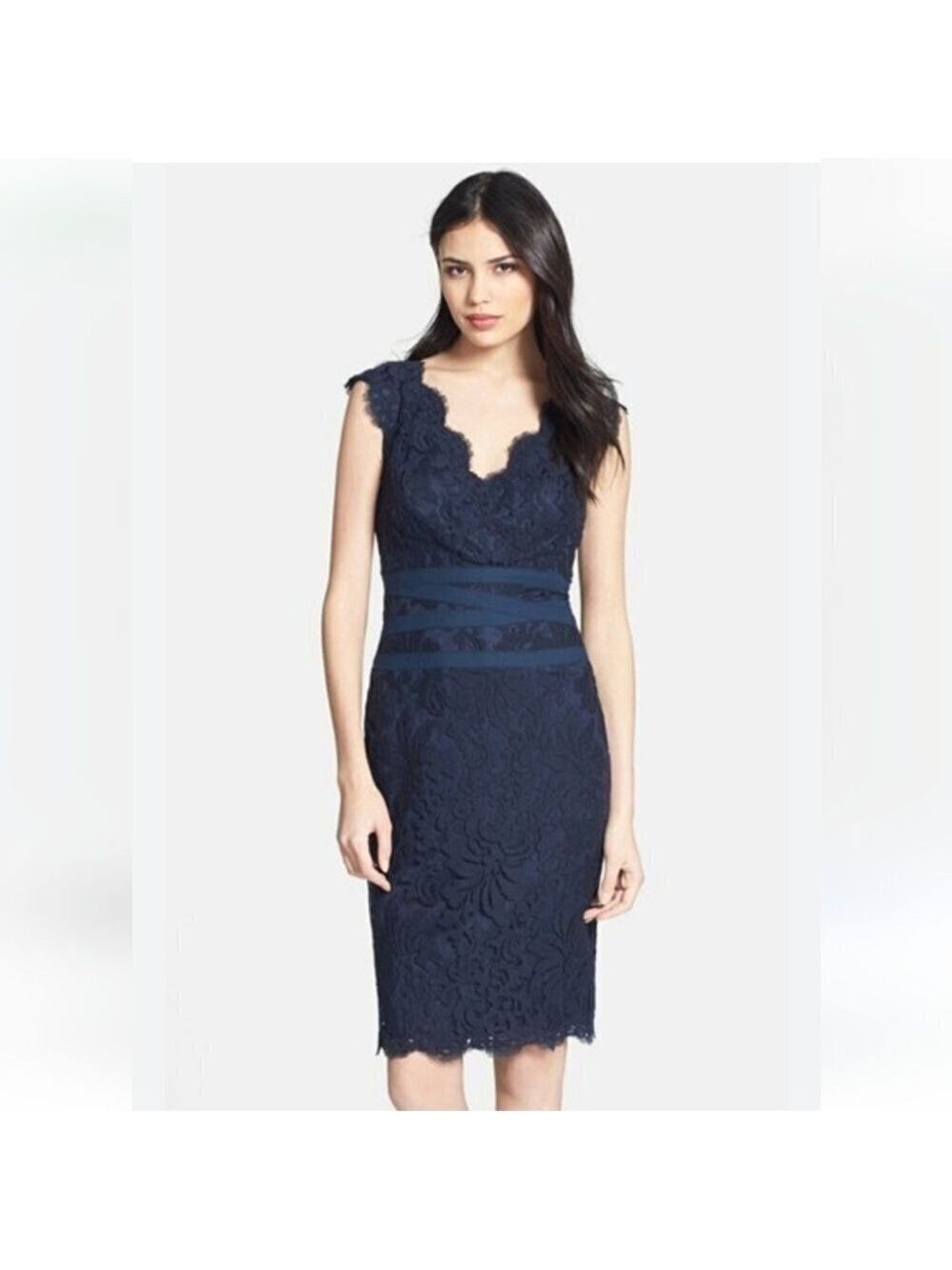 TADASHI SHOJI | Embroidered Lace Sheath Dress Teal green sz 14Q
